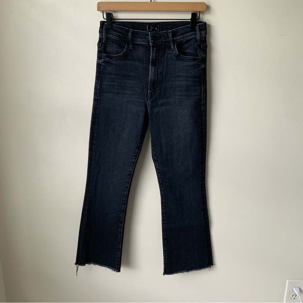 MOTHER Jeans Hustler Ankle Fray Encounters at Night Cropped Black Size 29 - Picture 2 of 15